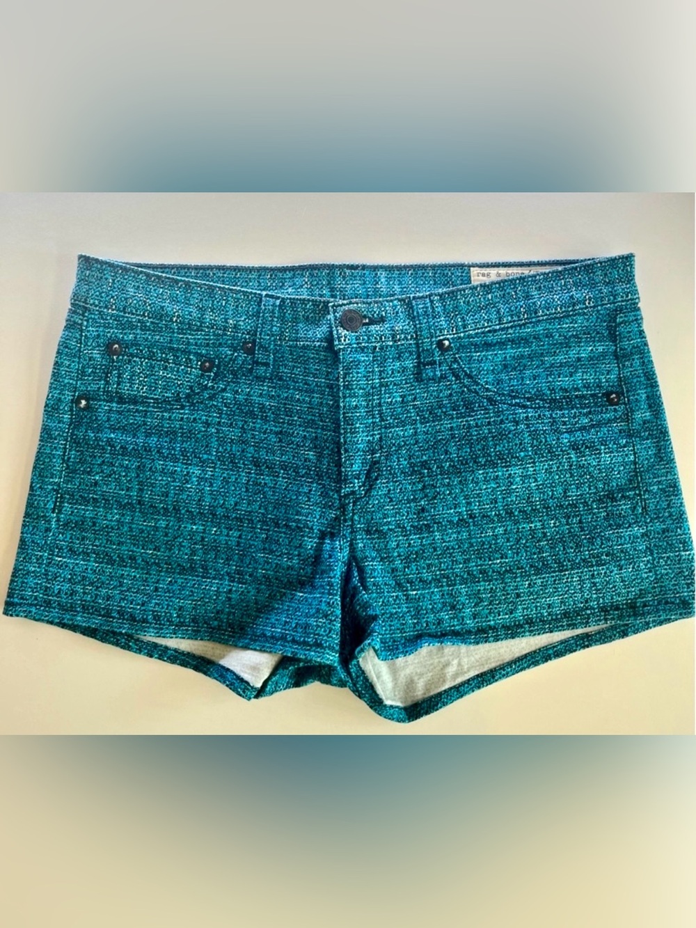 Rag & Bone Biba Blue Black Woven Look Print Shorts 29